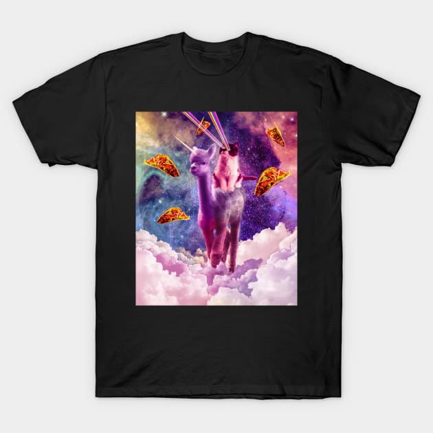 Cosmic Cat Riding Alpaca Unicorn T-Shirt by Random Galaxy